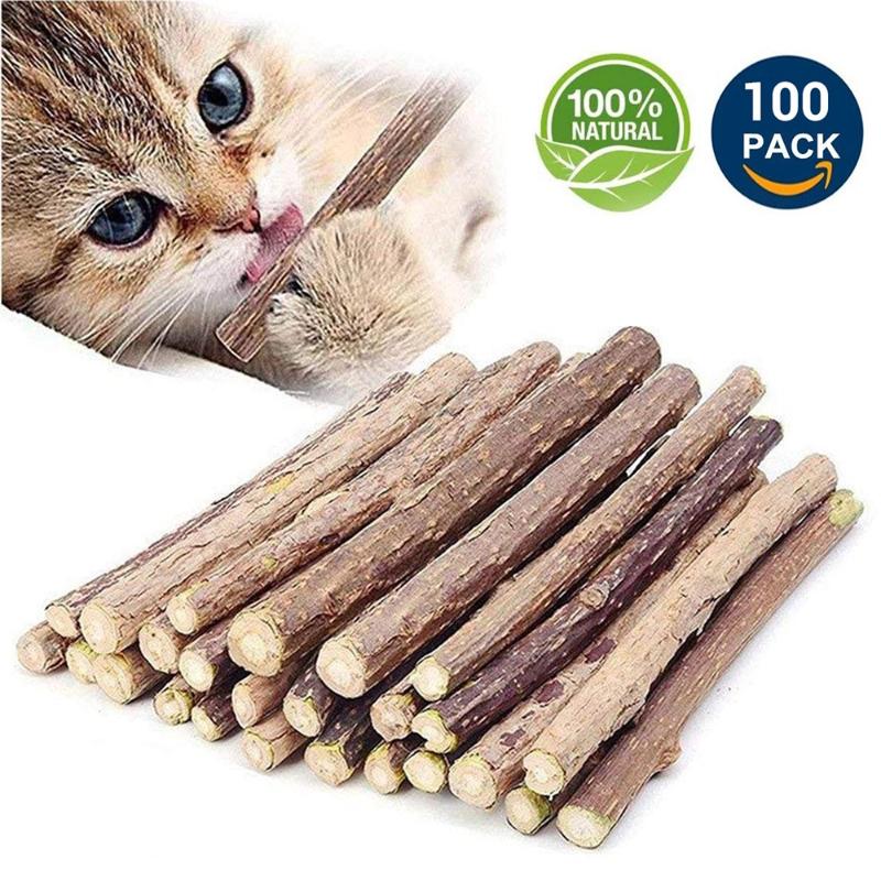 

Cat Toys 100Pcs/lot Natural Matatabi Catnip Toy Wood Pet Cats Cat's Molar Toothpaste Branch Cleaning Silvervine Sticks