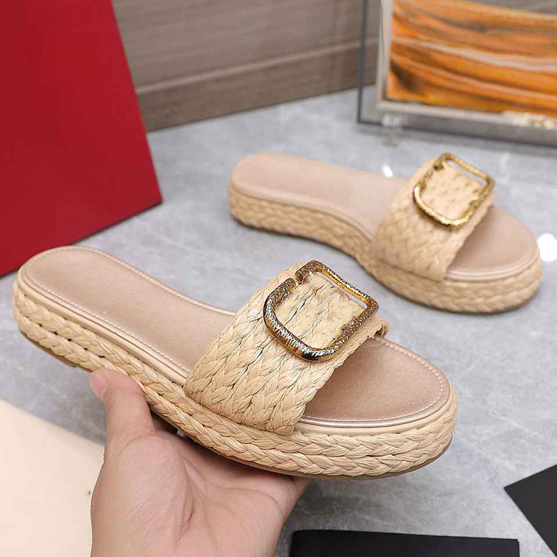 Pantoufles d'été de styliste pour femmes, chaussures à bout ouvert avec boucle tissée en cuir véritable, confortables et décontractées, sandales