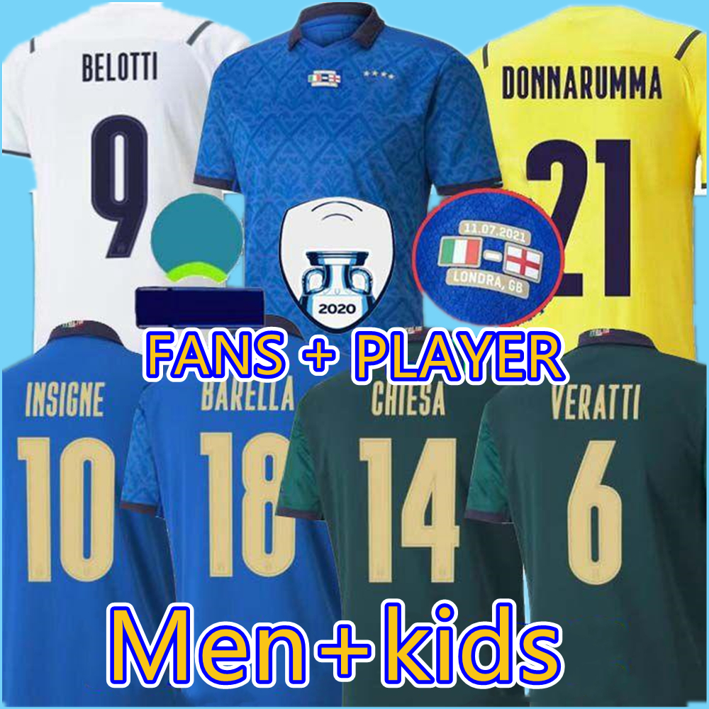 

FANS Player 20 21 Italy BONUCCI soccer Jerse Italia JORGINHO INSIGNE VERRATTI men kids FOOTBALL SHIRTS CHIESA BARELLA SPINAZZOLA finals, Black;yellow