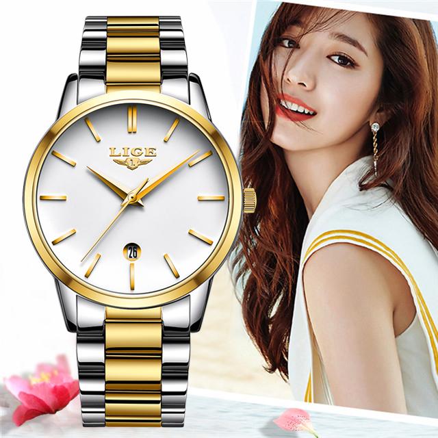 

Wristwatches 2021 LIGE Women Watch Stainless Steel Lady Wristwatch Fashion Waterproof Ladies Watches Simple Gold Girl Clock Relogio Feminino, S silver black