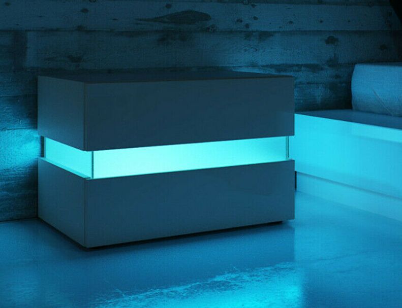 

Modern Luxury Bedroom Furniture LED Light Nightstand w/2 Drawers Organizer Storage Cabinet Bedside Table