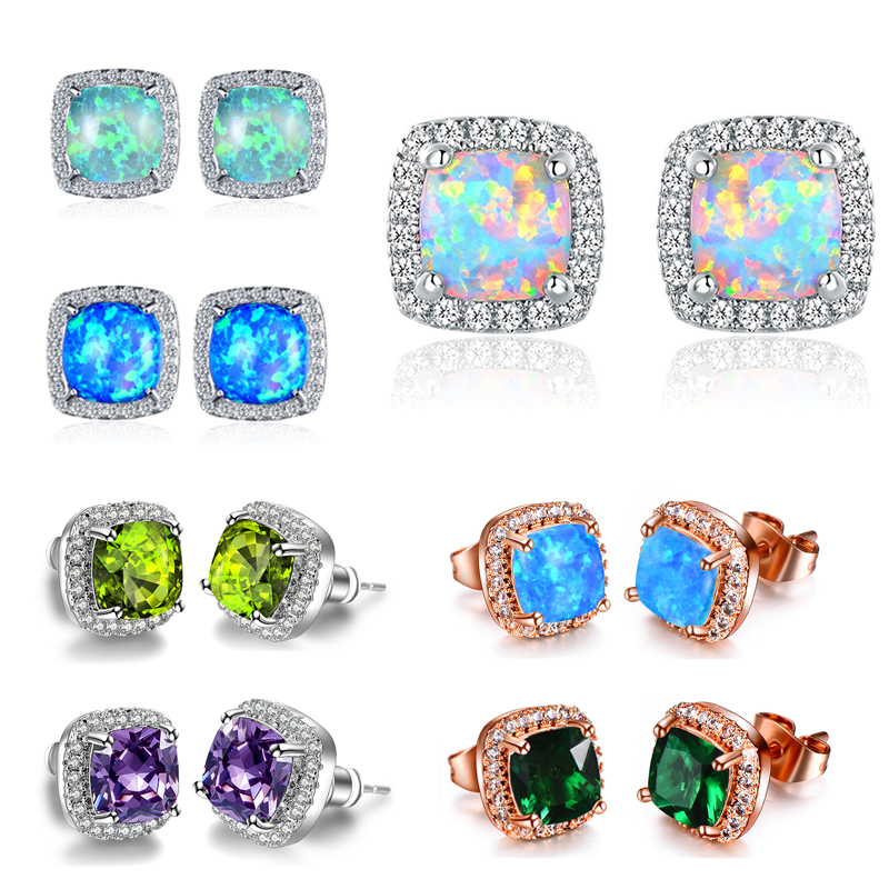 

Earrings for teen girls Ear Studs Opal Blue Green White Rose Gold Plated Ear Back Zirconia Women Earring Jewelry