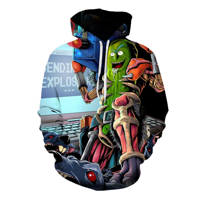 

Cartoon Pattern Mens 3D Printing Rick Customized Hoodie Visual Impact Party Top Punk Gothic Round Neck High Quality American Sweater Hoodie, Picture1