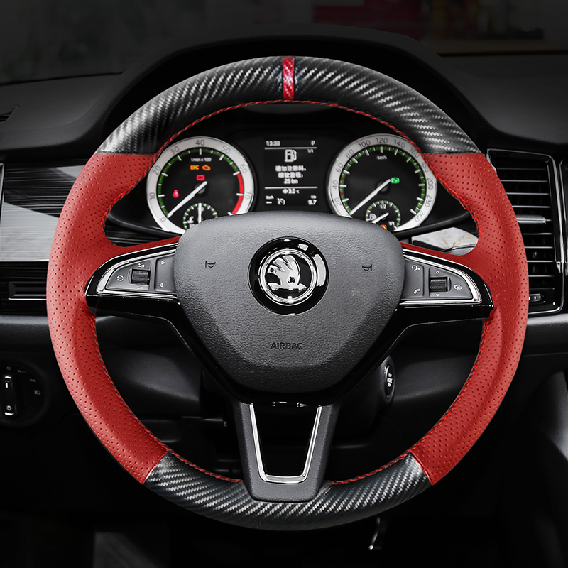 

For Skoda Kodiaq SUPERB KAROQ Yeti KamIq Octavia DIY Customized fhand-sewn car steering wheel cover