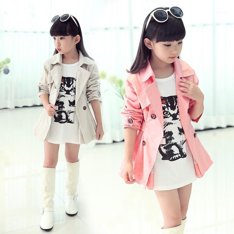 

Jackets 2021 Children's Trench Coats Spring Girls Coat Korean Cotton Double Breasted Windbreaker Kids Autumn Clothes, Blue;gray