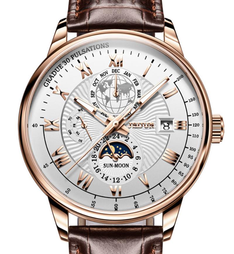 

Wristwatches JSDUN Men Watches Automatic Hanical Watch Leather Sport Clo Casual Busin Rjes Hombre Retro Wristwatch 8909, Brown-white