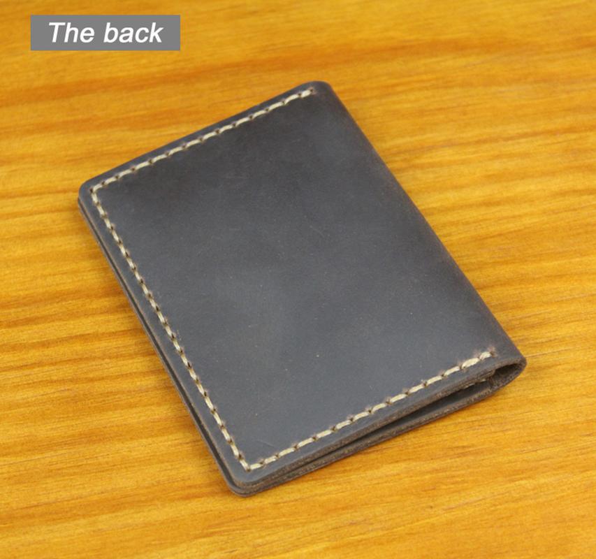 

Keychains Luxury Handmade Crazy Horse Genuine Leather Card Holder Business Wallet Case ID, Silver