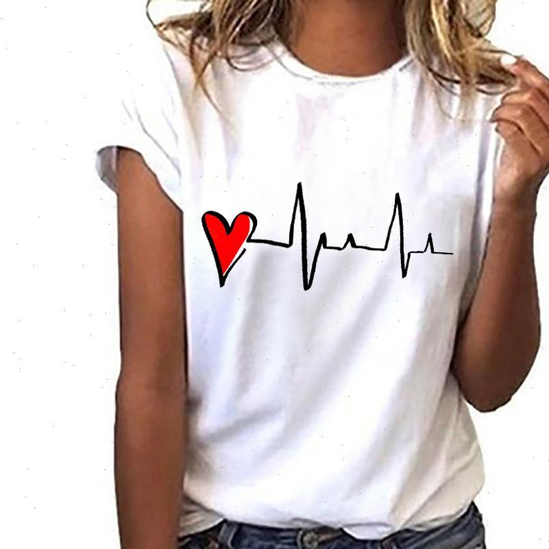 Womens T Women Shirts shirt retro ladies Basic Harajuku short sleeved heart shaped printed casual O neck top ropa muje