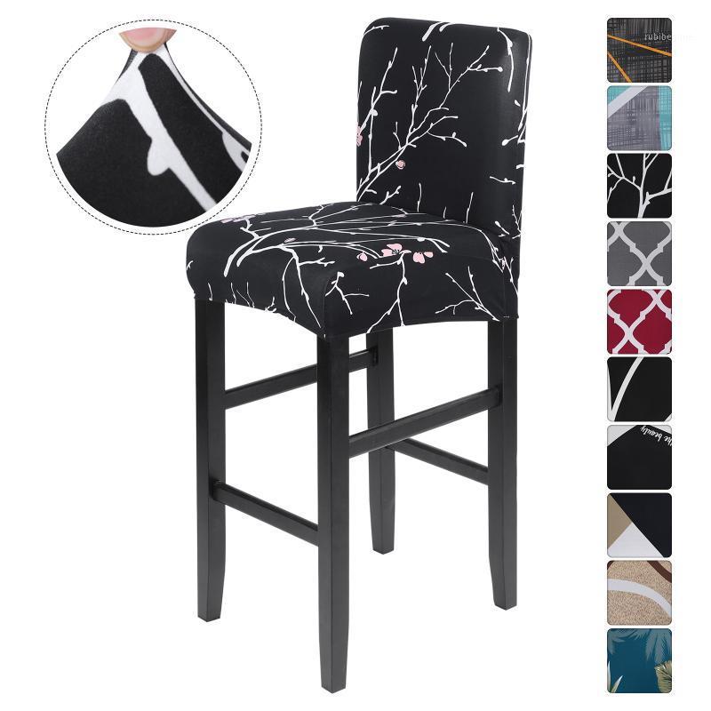 

Printed Bar Stool Chair Cover Short Back Dining Slipcover Spandex Stretch Case For Counter Chairs Banquet Wedding Covers