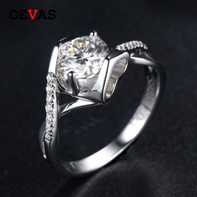 

Cluster Rings OEVAS Sparking 1 Moissanite Wedding Top Quality 925 Sterling Silver Heart Creative Angel Kiss Party Jewelry, Golden;silver