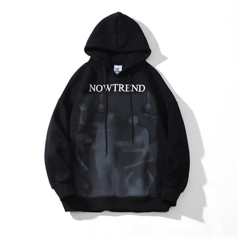

Street fashion brand dark black bereavement printed Hoodie men's and women's hip hop loose Plush hoodies