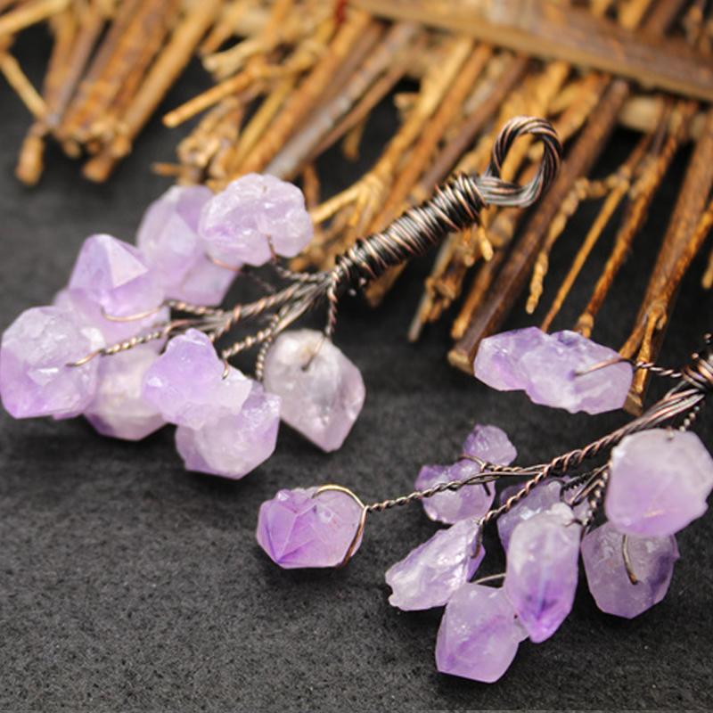 

Pendant Necklaces Original Design Women Jewelry Exaggeration Purple Crystal Pendants Bronze Sweater Chain Yoga Meditation Pendulum
