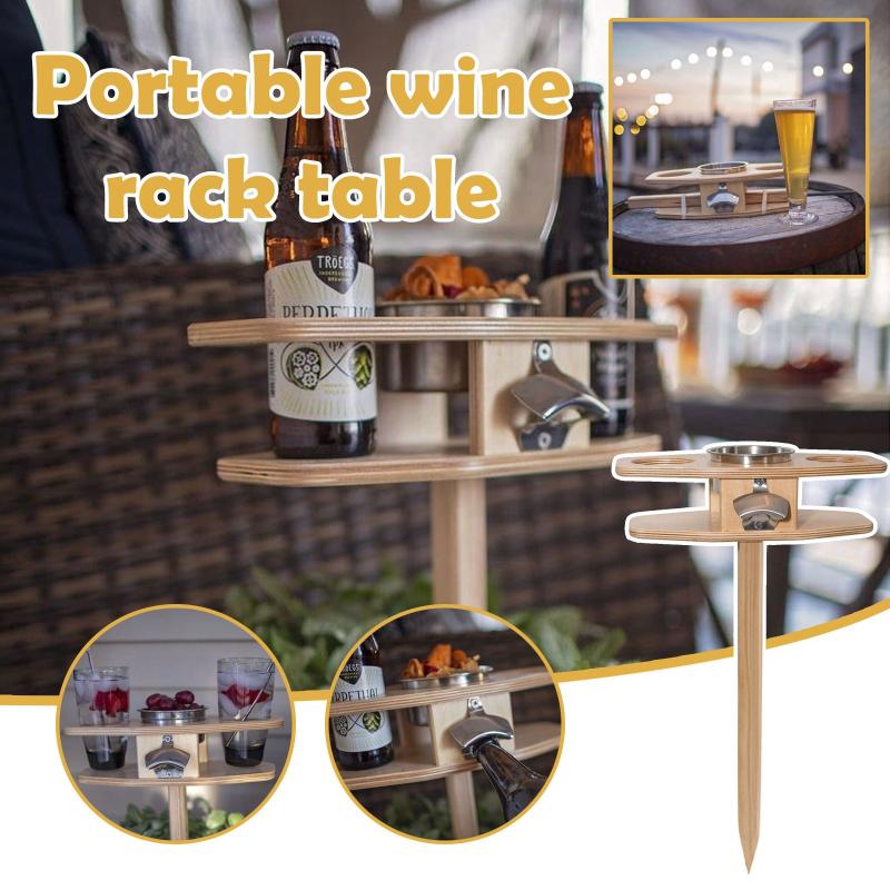

Camp Furniture Outdoor Cup Wine Holder Wooden Drinks Rack Portable Table Easy Installation Picnic Lawn Bottle For Camping