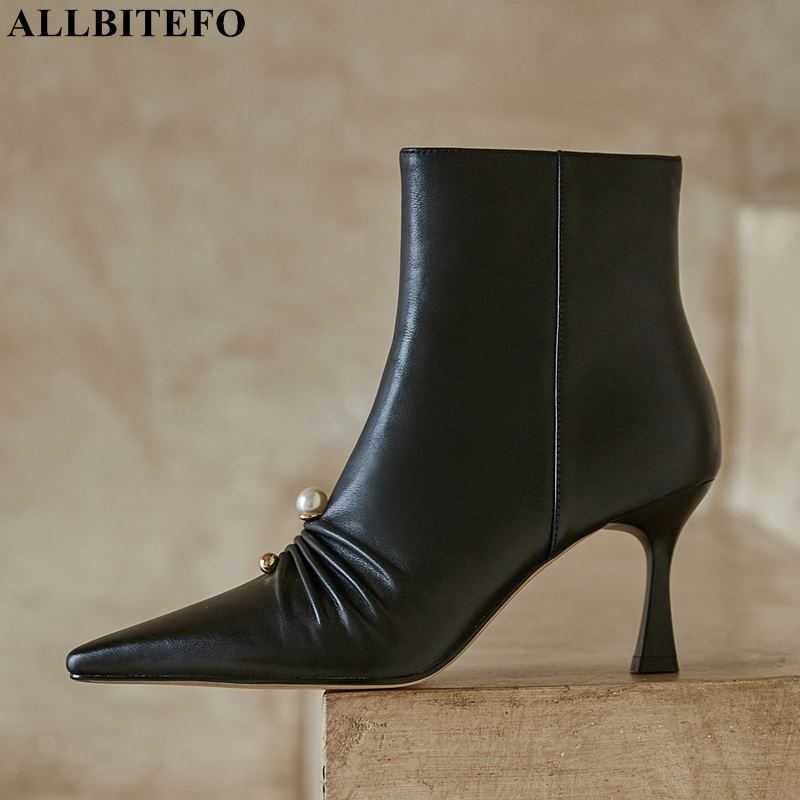

ALLBITEFO fashion sweet genuine leather sexy high heels women boots winter ankle boots for women girls shoes women heels 210611, As picture