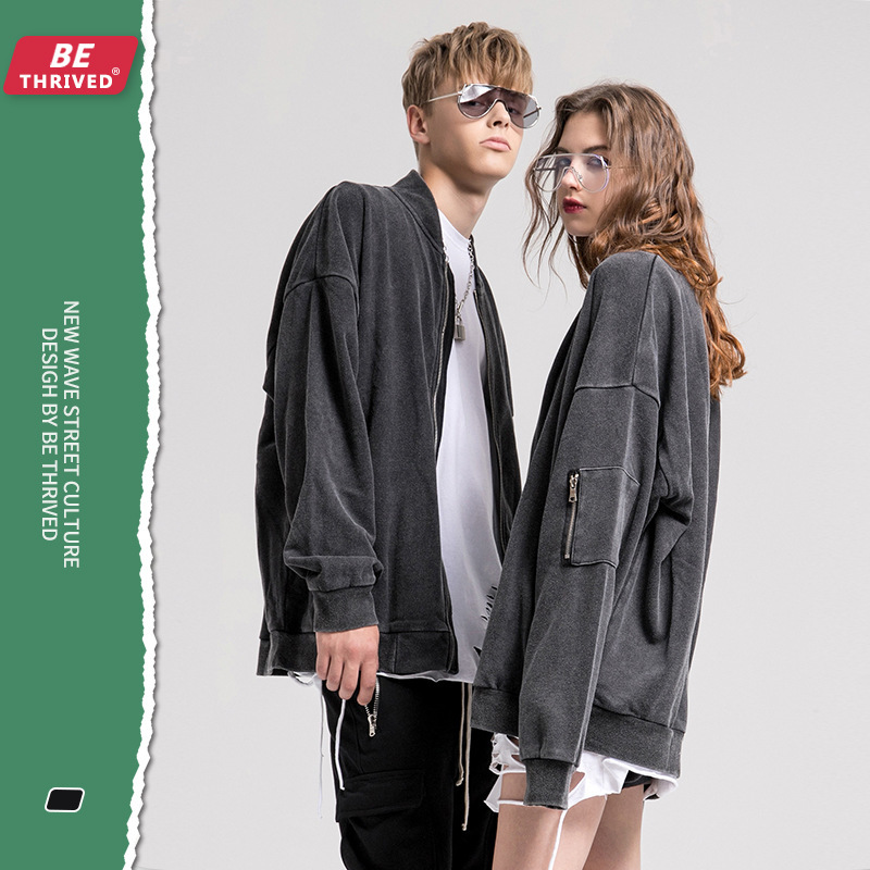 

be men's wear | 2021 autumn new wash used double zipper flight et high street fashion brand coat, Black;brown