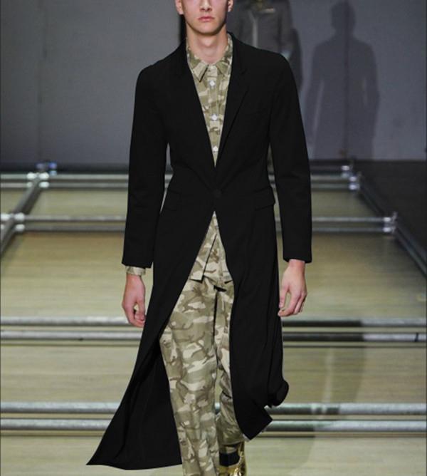 

Men' Trench Coats Spring And Autumn Jackets Large Size European American Super Long Slim Catwalk Thin Coat Trend, Black
