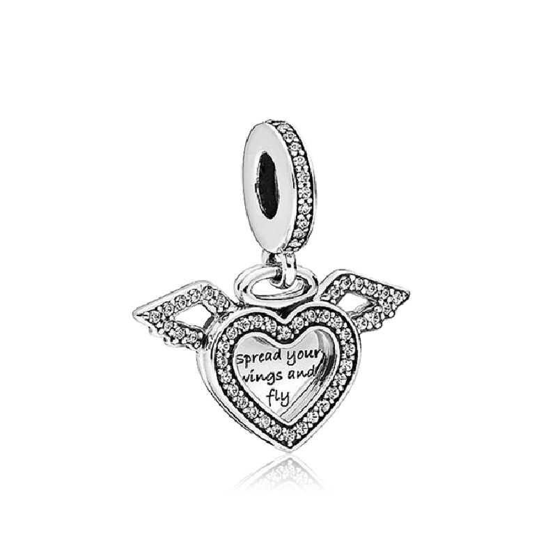 

Wholesale Silver Jewelry Diy Heart Crystal Angel Wings Dangle Pendant Beads Fits pandora Style Charm For Pandora Bracelets For Europea C3
