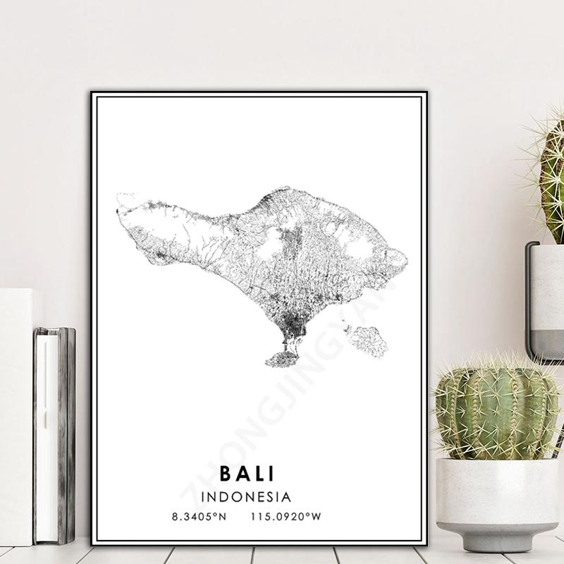 

Paintings Black And White City Map The BALI Poster INDONESIA Country HD Print Wall Art Canvas Painting For Home Decor Artwork