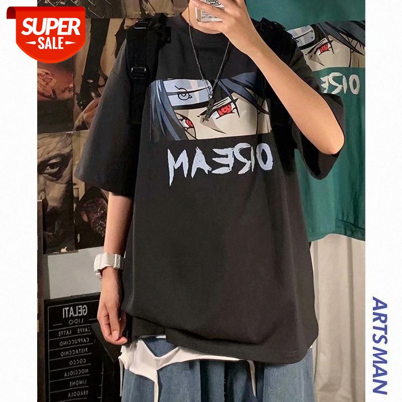 

Cartoon anime Naruto loose print summer couple men's short-sleeved t-shirt trend with half-sleeved tide #Sx2p, White;black
