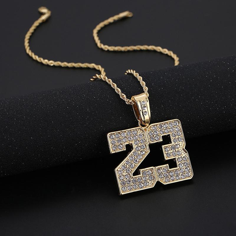 

Pendant Necklaces Hip Hop Rhinestone Basketball Number 23 For Men Twisted Chain Rock Rapper Choker Jewelry Gifts