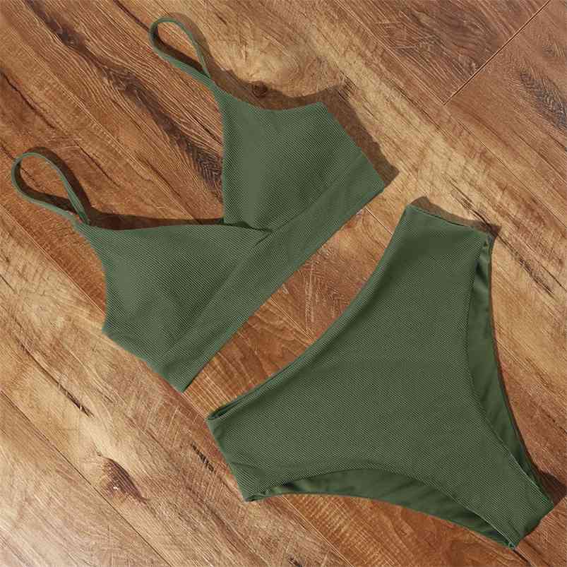 

Women Swimsuit Swimwear High Waist Bikini Set Green Solid Sexy Beach Wear Female Plus Size Bathing Suit Push Up Biquini 210629, B4420wr