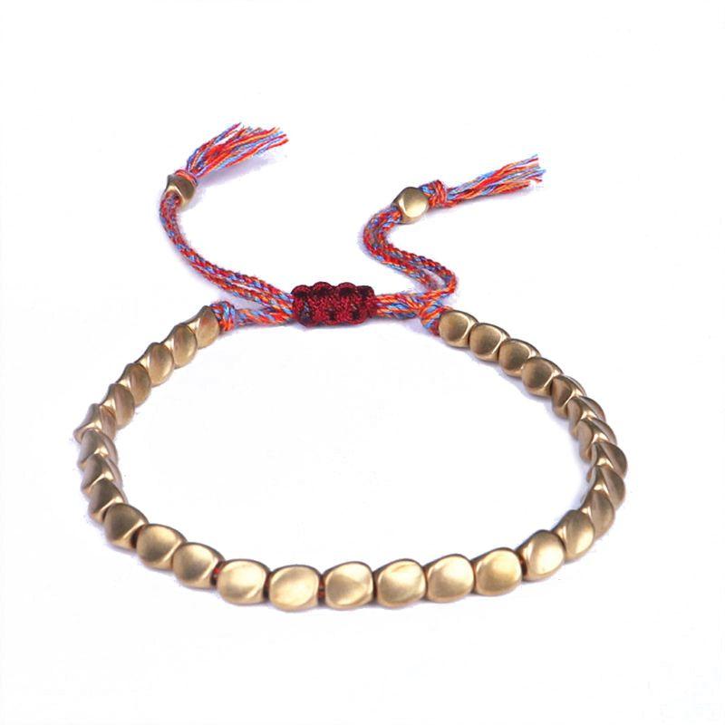 

Handmade Tibetan Copper Bead Bracelet Buddhist Braided Cotton Luck Rope For Protection Good Success Amulet Charm Bracelets