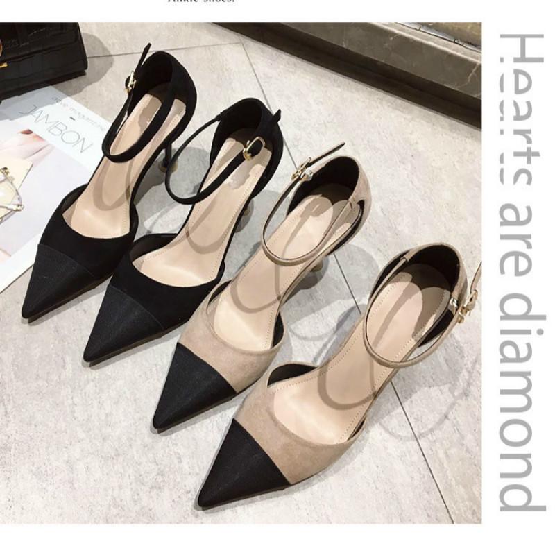 

Dress Shoes 2021 Women Pumps OL Fashion Spell Color High Heels Single Female Spring Summer Flock Buckle Wedding Party Y21-80, Black