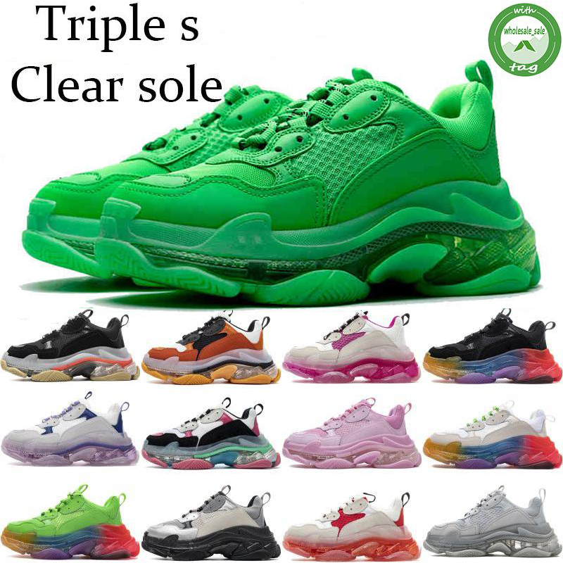 

2021 Fashion Triple S Crystal Bottoms Mens Womens Casual Shoes Paris 17FW Sneakers Vintage Dad Shoe Platform Women Flats Trainers Zapatos, Black grass green 36-45