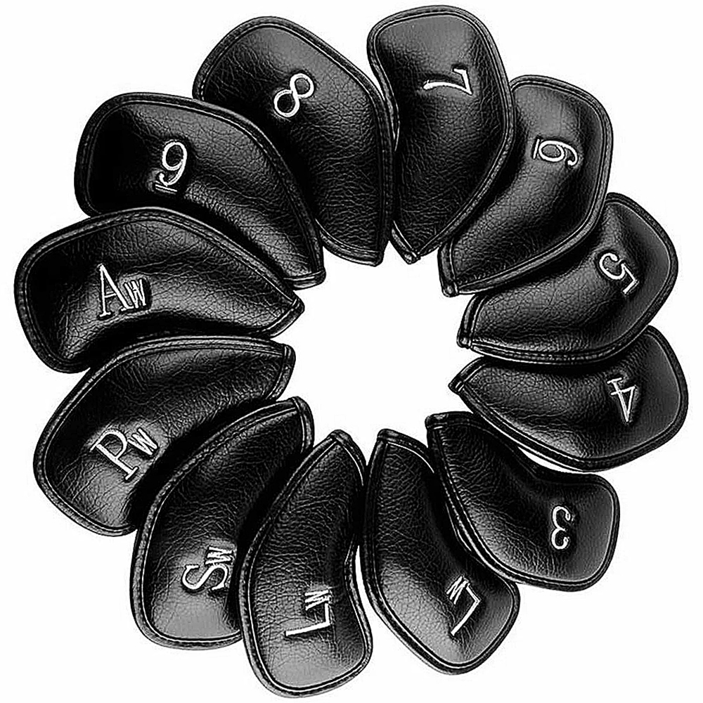 

12PCS / Set Black Pure PU Leather Golf Club Irons Headcover Covers