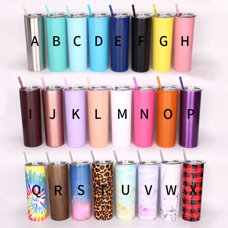 

20oz Skinny Tumbler Stainless Steel Slim Cup Vacuum Flask Travel Sports Mug with Straw and Lid, Picture shown