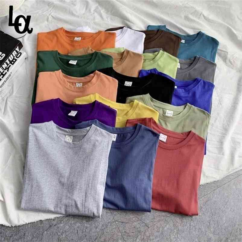 

Women Solid Short Sleeve T-shirts Wholesale Korean Summer Colorful Tee Male O-Neck Clothes Oversize S-3XL 210519, Army green