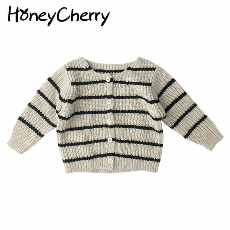 

Boys and girls sweater cardigan sweater round neck striped jacket spring Korean children sweater 210701, Stripe