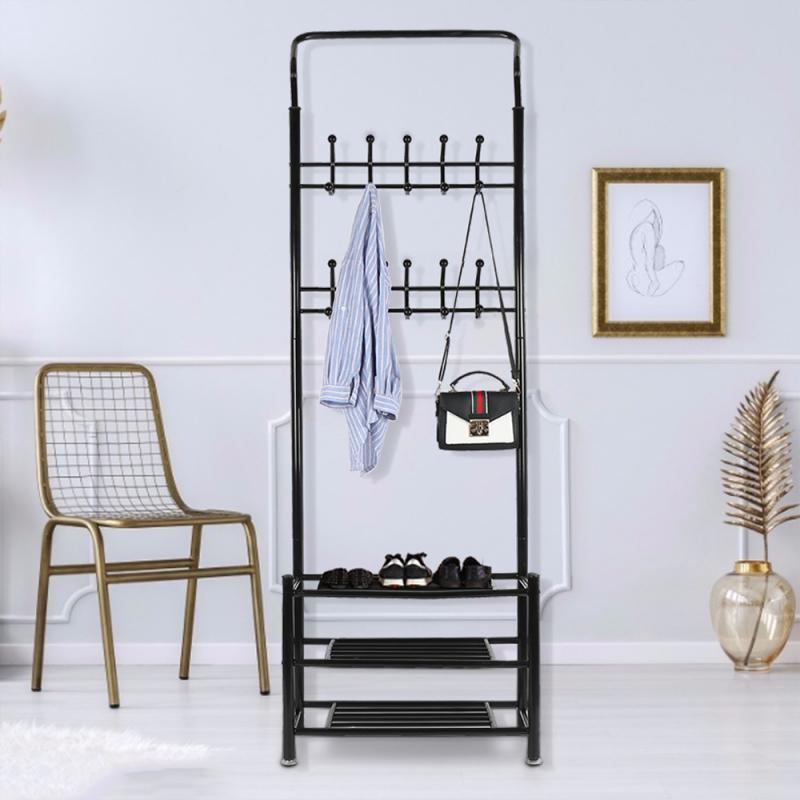Black shoe moisturizer 185x66x30cm standing up hanging shoes jacket wall shelves house hanger fourth metal rack clothes rack shoes rack hat-image-693976438