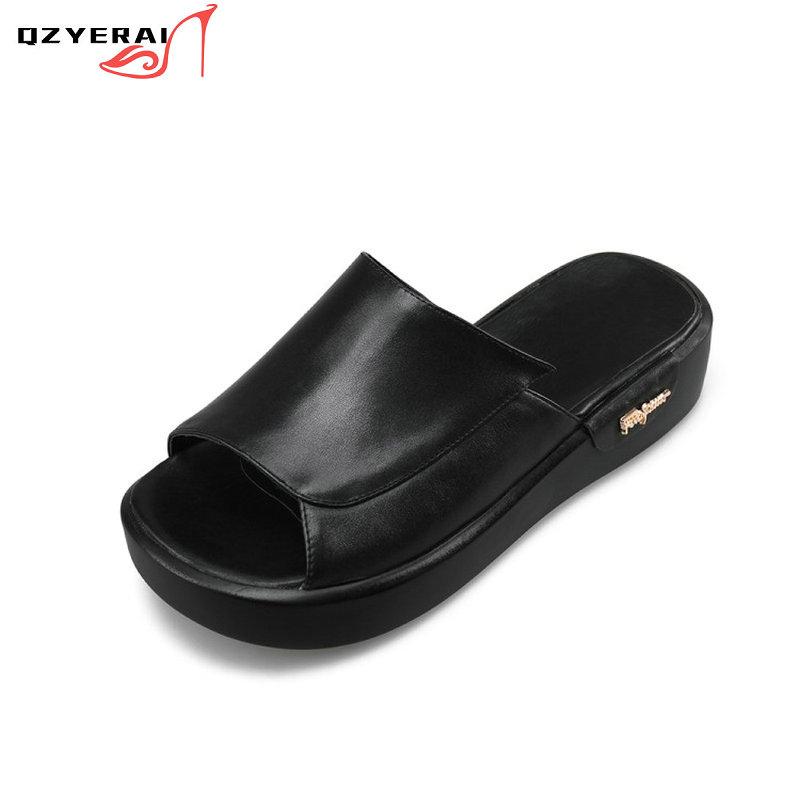 

Slippers 2021 Brand Designer Fashion Women Genuine Leather Band Peep Toe Flat Sandals Luxury Ladies Slides Summer Shoes, Black