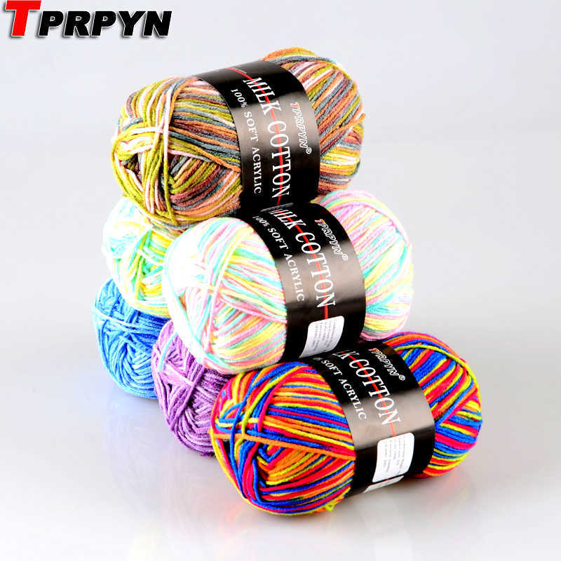 

TPRPYN 10Pcs=500g ColorFul 3ply Segment Dyed milk Cotton Yarn Baby Doll Blanket Handmade Crochet Knitting Yarn 200924, 09 blue white