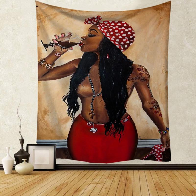 

Tapestries Black Art Tapestry Afro African American Woman Couple Red Wine Love Meditation Hippie Hip Hop Girl Wall Hanging