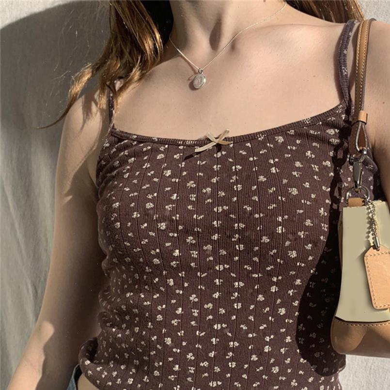 

35 Style Floral Cyber Y2k Womens Cami Crop Top Bow Harajuku Brown Tops Sexy 90s E Girl Clothes Korean Indie, White