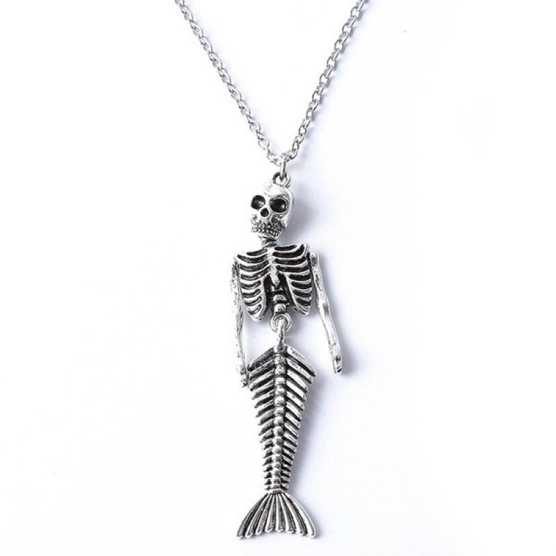 

Pendant Necklaces Hip Hop Vintage Mermaid Skull Fish Tail Skeleton Punk Fashion Necklace Statement Jewelry Party Gift For Women Men Girls