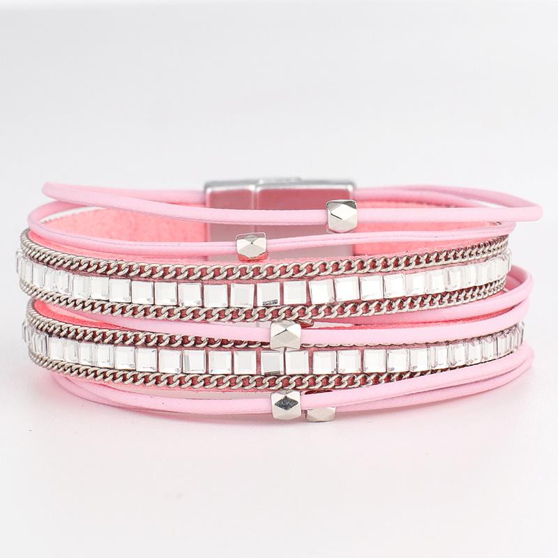 

Link, Chain Long Leather Bracelet Bangle Colorful Bohemia Multilayer Buckle Bohemian Link For Women Jewelry BR0027