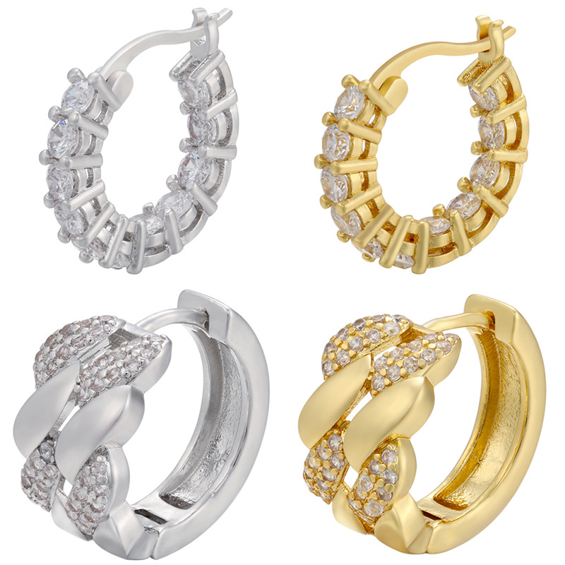 

Micro-inlaid colorful zircon Hoop earrings fashion personality ring braided twist earring versatile temperament a variety of styles can choose ear jewelry gifts