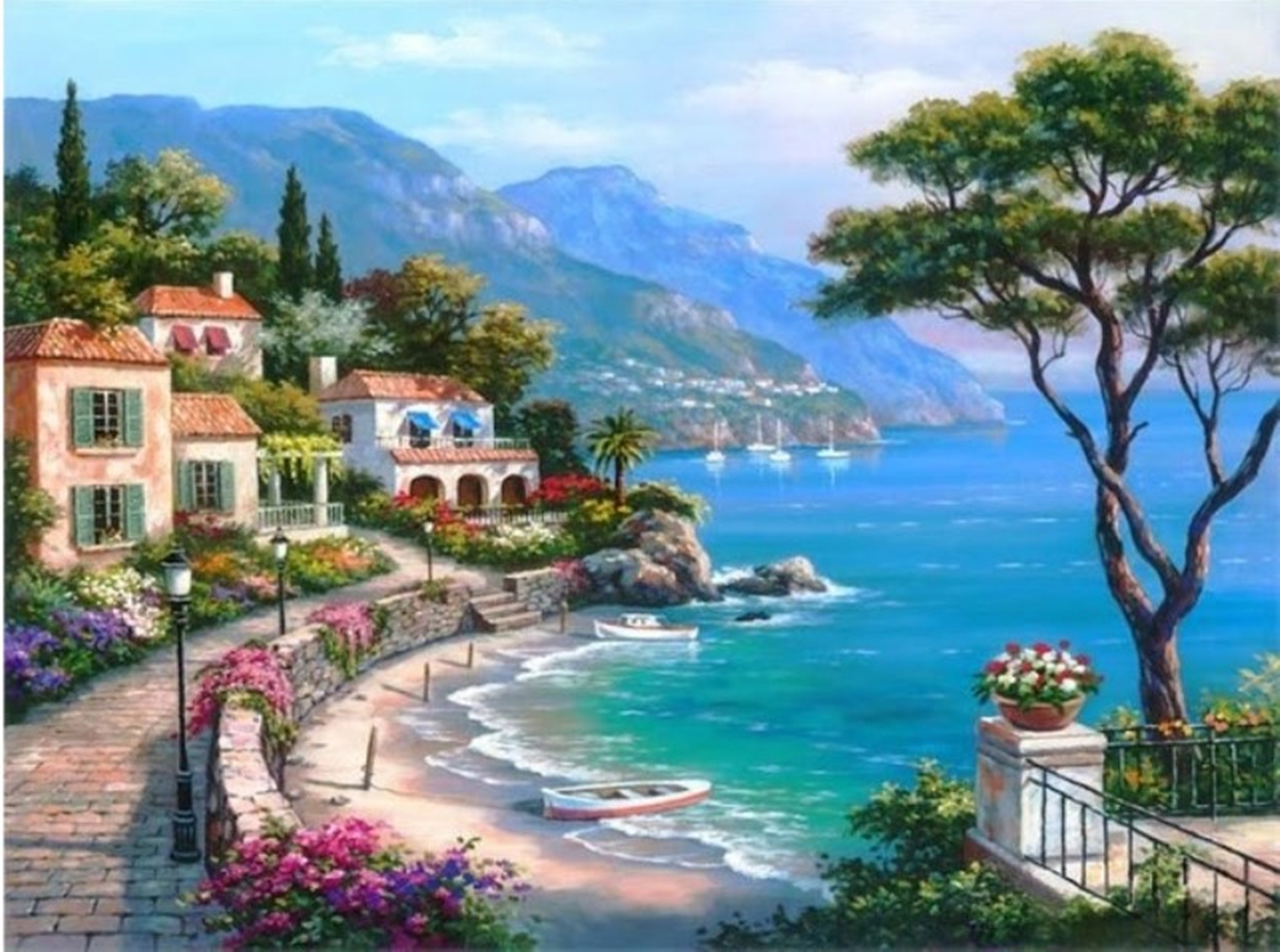 Mediterranean Scenery Landscape Oil Paintings on Canvas for Living Room Wall Decoration Modern Wall Art Pictures Handpainted No Framed-image-740461645