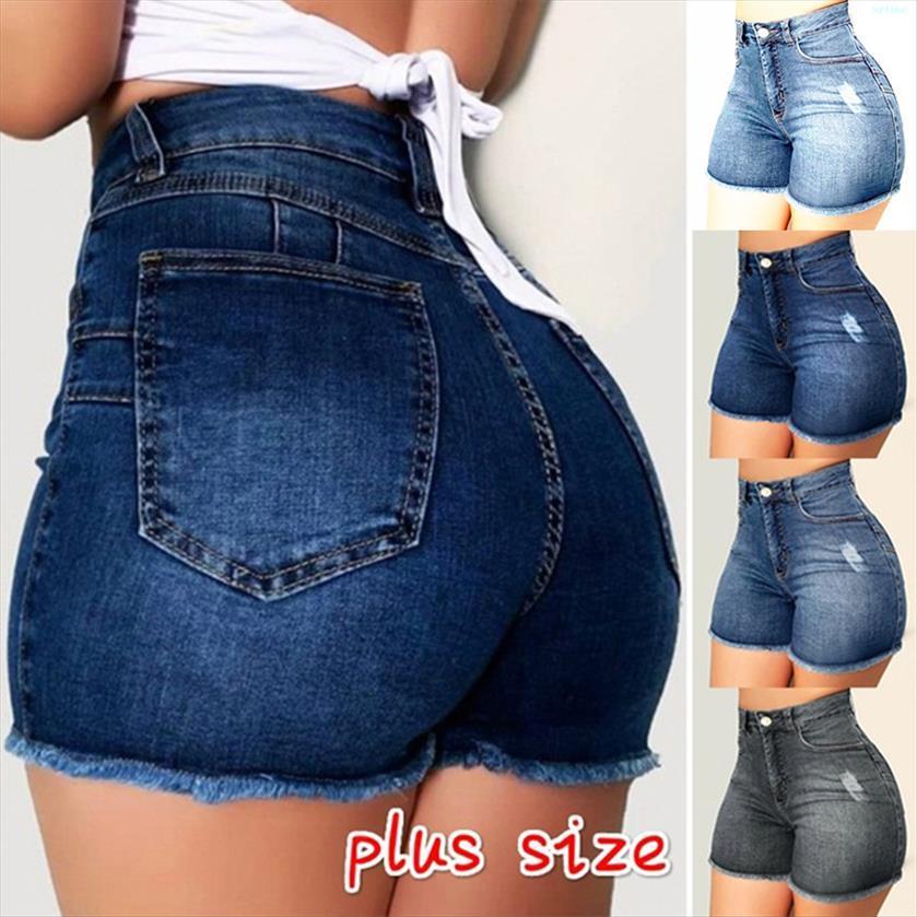 

fashion summer high waisted womens jeans denim shorts short femme push up skinny slim, Blue