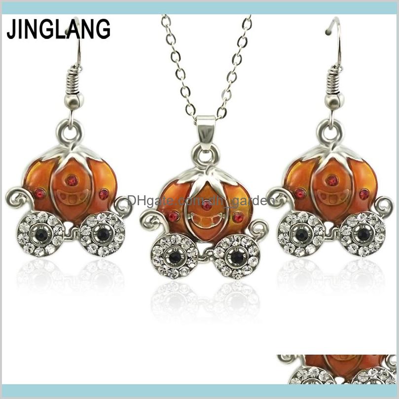 

Pendant Necklaces & Pendants Drop Delivery 2021 Jinglang Pumpkin Necklace Earrings Sets Choker Collar Fashion Jewelry S For Women Girl Child, Silver