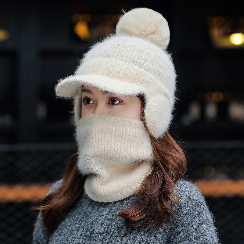 

Caps & Hats Women's Hair Knitted Hat Korean Fashion Student Wool Ear Protection Duck Tongue Outdoor Cold Proof And Warm Bib Plush, Yellow