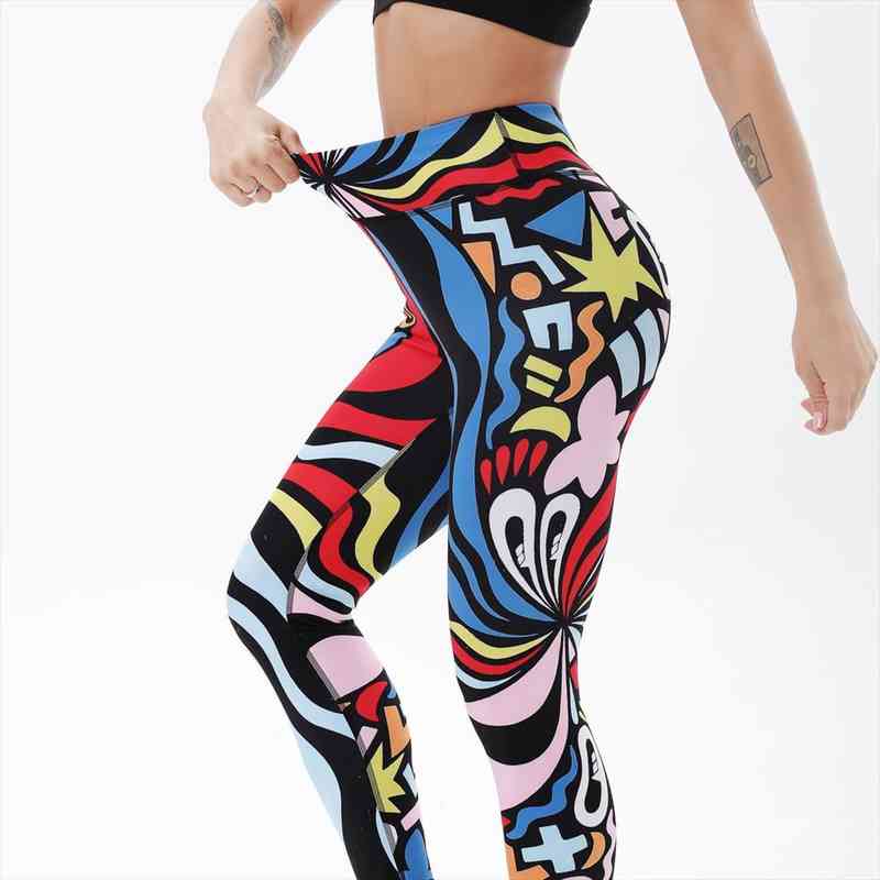 

arrival women catoon colorful print leggings workout for running high waist sport legging mujer stretch fitness pants sports, Black