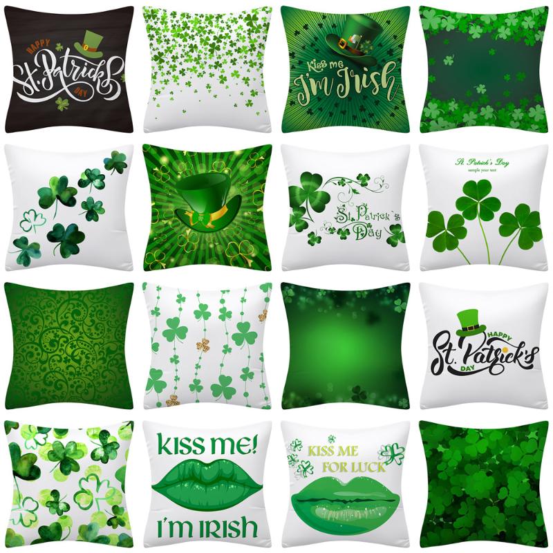 

Cushion/Decorative Pillow St. Patrick's Day Lucky Clover Cushion Cover Home Decor Covers Farmhouse, 15