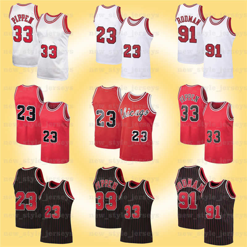 

NCAA MJ 23 Michael Retro Jersey Dennis 91 Rodman Scottie 33 Pippen bull stripes Ness 1995 1996 Basketball Jersey, Men(meng long)