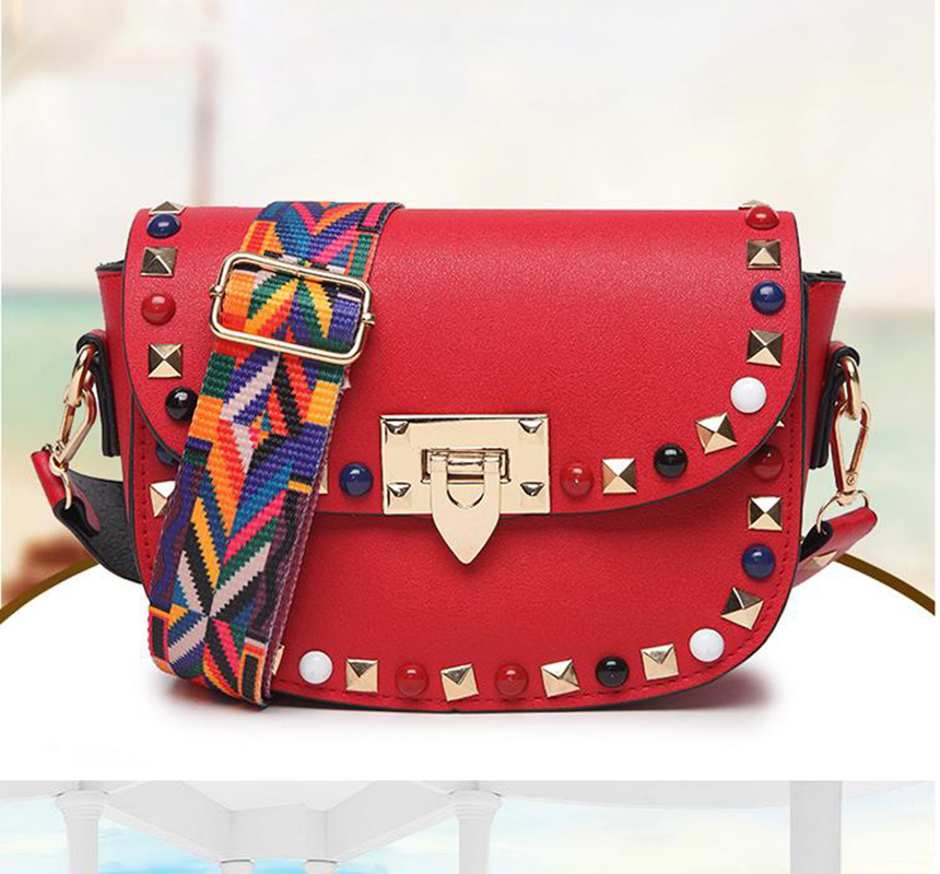 

HBP Shoulder Bags Retro Rivets PU Leather Colorful Stripes Strap Designer Handbags Messenger Bag Small Clutch Crossbody Bages Bolsas, Black