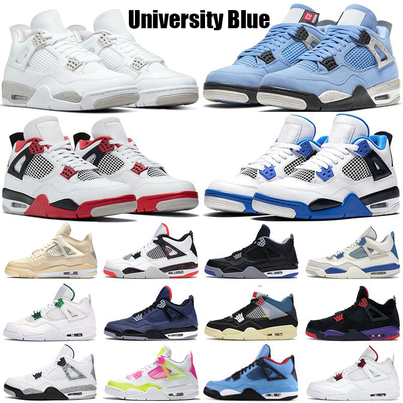 

With Box Men Basketball Shoes 4 4s Sail White Oreo University Blue Jumpman Taupe Haze UNC Black Cat OG Bred WomensTrainers Sneakers Sports