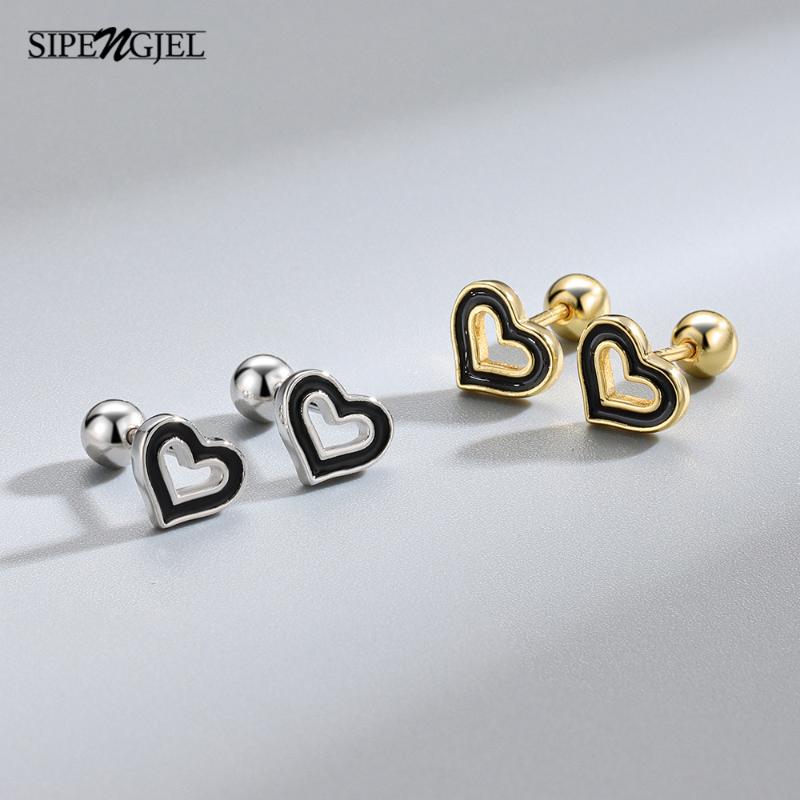 

Stud SIPENGJEL Fashion Stainless Steel Heart Earrings Ear Bone Personality Girl Boy For Women Jewelry, Golden;silver
